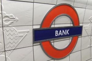 Bank station, on London underground, signage on platform