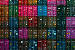 Containers, stacked in a port